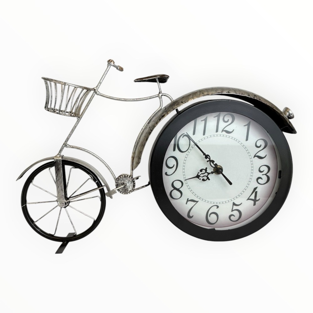 Vintage Style Metal Bicycle Shelf Desk/Table Clock with Basket- Ornamental